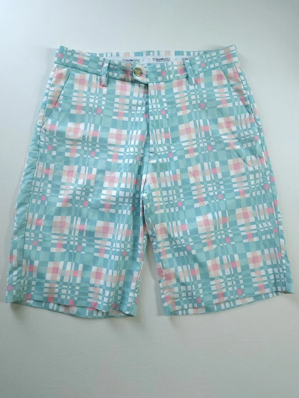 Flow Golf Pastel Plaid Golf Shorts Sz 32